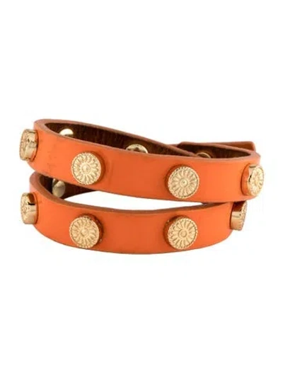 Pre-owned Tory Burch Foundation Studded Leather Wrap Bracelet In Multicolor