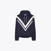 Tory Burch French Terry Chevron Hoodie In Blue
