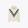 Tory Burch French Terry Chevron Hoodie In Neutral