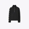 Tory Burch French Terry Logo Sleeve Half-zip Sweatshirt