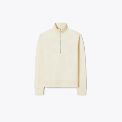 Tory Burch French Terry Logo Sleeve Half-zip Sweatshirt In Neutral