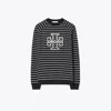 Tory Burch French Terry Striped Logo Crew In Multi