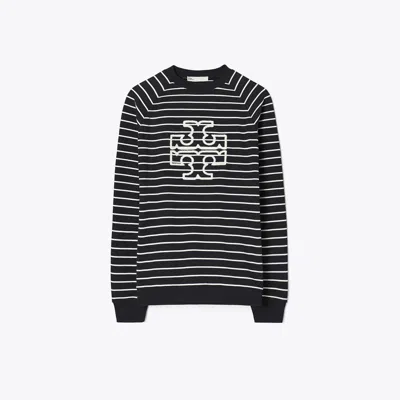 Tory Burch French Terry Striped Logo Crew In Multi