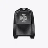 Tory Burch French Terry Striped Logo Crew In Multi