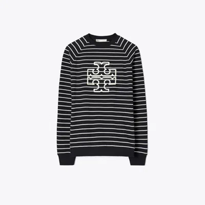 Tory Burch French Terry Striped Logo Crew In Multi