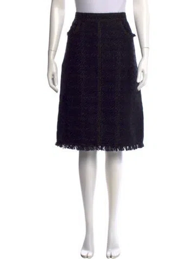 Pre-owned Tory Burch Fringe Trim Accent Knee-length Skirt In Blue