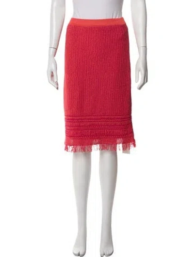 Pre-owned Tory Burch Fringe Trim Accent Midi Length Skirt In Orange/pink