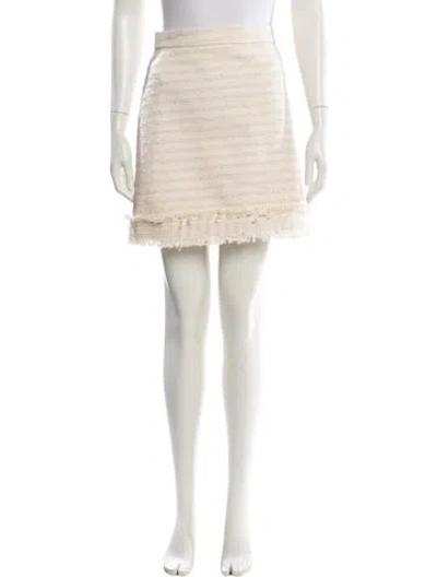 Pre-owned Tory Burch Fringe Trim Accent Mini Skirt In Neutral
