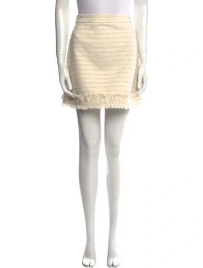 Pre-owned Tory Burch Fringe Trim Accent Mini Skirt In Neutral