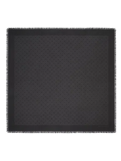 Tory Burch Fringed Logo Pattern Scarf In Black