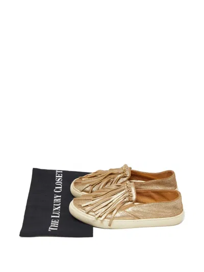 Pre-owned Tory Burch Fringe-details Slip-on Suede Sneakers In Gold