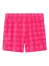 Tory Burch Logo Patterned Cotton Shorts With Elastic Waistband In Pink