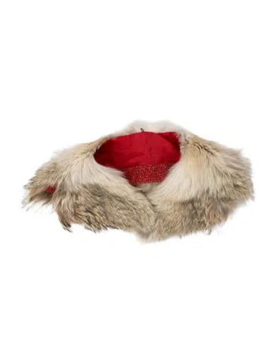 Pre-owned Tory Burch Fur Animal Print Shawl In Brown/red