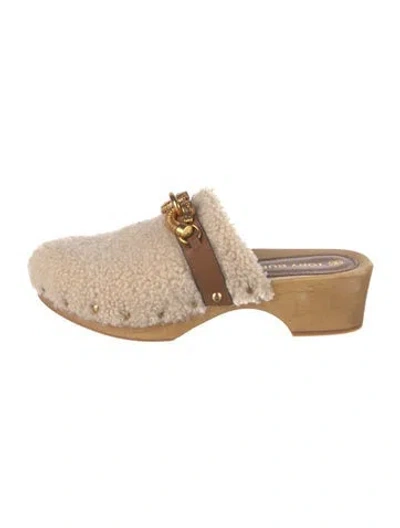 Pre-owned Tory Burch Fur Colorblock Pattern Mules In Neutral