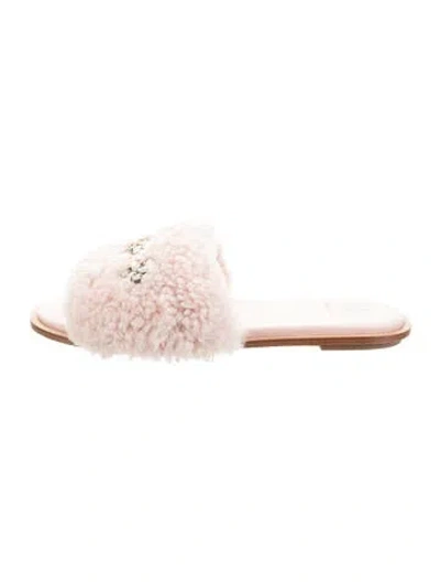 Pre-owned Tory Burch Fur Crystal Embellishments Slides In Pink