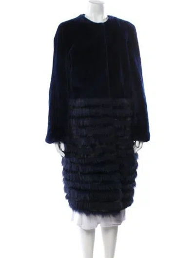 Pre-owned Tory Burch Fur Fur Coat In Blue
