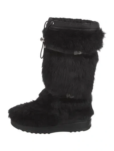 Pre-owned Tory Burch Fur Fur Trim Boots In Black
