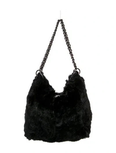 Pre-owned Tory Burch Fur Hobo In Black