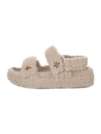 Pre-owned Tory Burch Fur Sandals In Neutral
