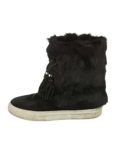 Pre-owned Tory Burch Fur Tassel Accents Boots In Black