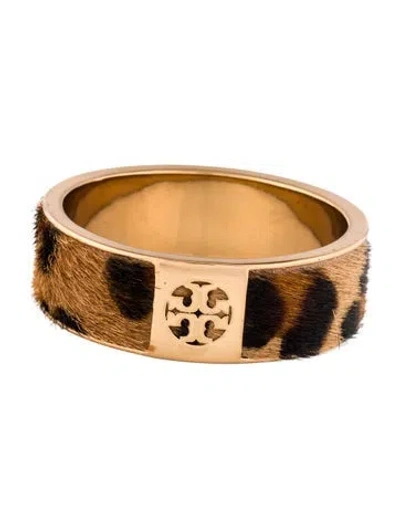 Pre-owned Tory Burch Gavin Wide Leopard-print Calf Hair Bangle, 8" In Multi
