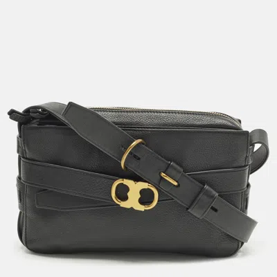 Pre-owned Tory Burch Gemini Link Black Leather Camera Crossbody Bag