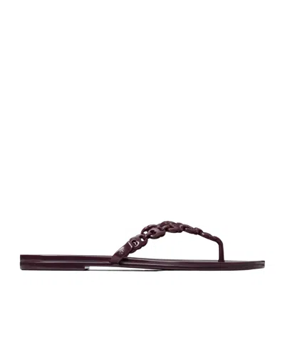 Tory Burch Gemini Link Jelly Flip-flops In Burgundy