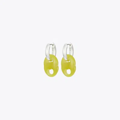 Tory Burch Gemini Link Small Hoop Earrings In Green