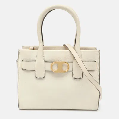 Pre-owned Tory Burch Gemini Link Small White Leather Tote