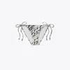 Tory Burch Gemini Link String Bikini Bottom In New Ivory Distressed Pixelated Logo