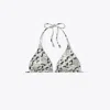 Tory Burch Gemini Link String Bikini Top In New Ivory Distressed Pixelated Logo