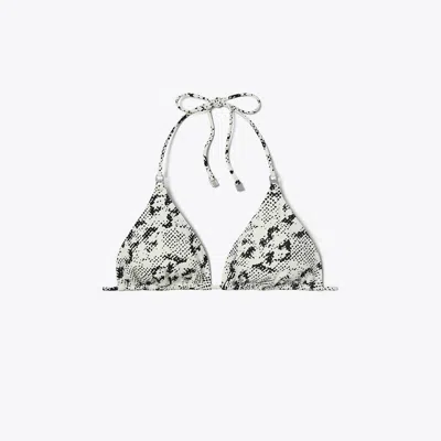Tory Burch Gemini Link String Bikini Top In New Ivory Distressed Pixelated Logo