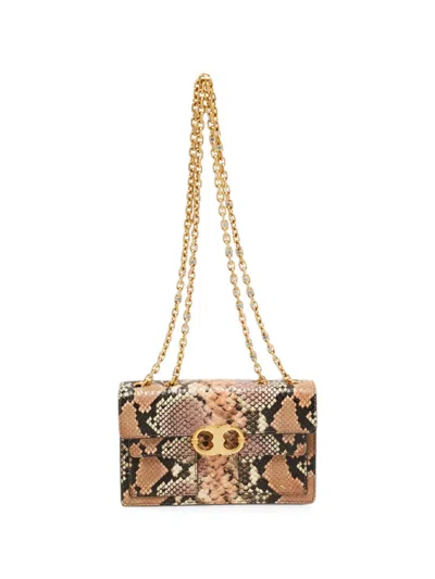 Pre-owned Tory Burch Gemini Python-embossed Shoulder Bag In Neutrals