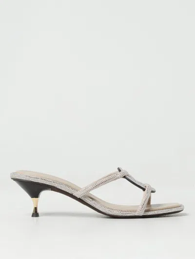 Tory Burch Geo Suede Mules With All Over Rhinestones In Grey