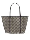 Tory Burch Embroidered Canvas T Monogram Shopping Bag In Gray