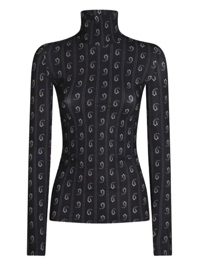 Tory Burch Geometric-print Turtleneck Top In Black
