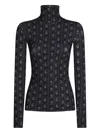 Tory Burch Turtleneck Long Sleeve Fitted Patterned Top In Blue