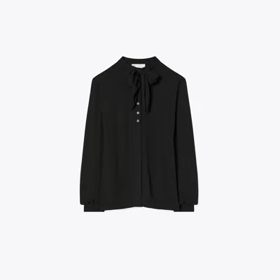 Tory Burch Georgette Bow Blouse In Black