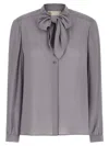 Tory Burch Georgette Bow Shirt And Blouse Gray In Gray