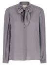 Tory Burch Georgette Bow Blouse In Grey