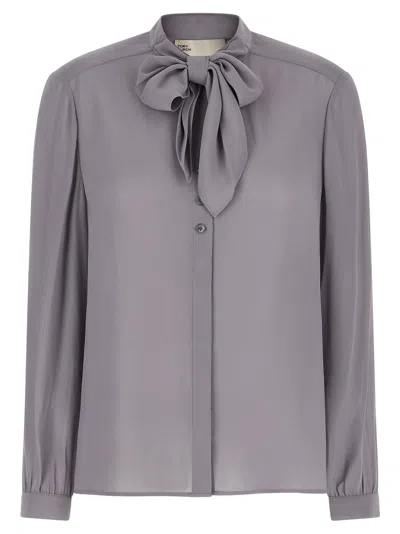 Tory Burch Georgette Bow Blouse In Grey