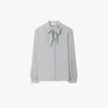 Tory Burch Georgette Bow Blouse In Gray