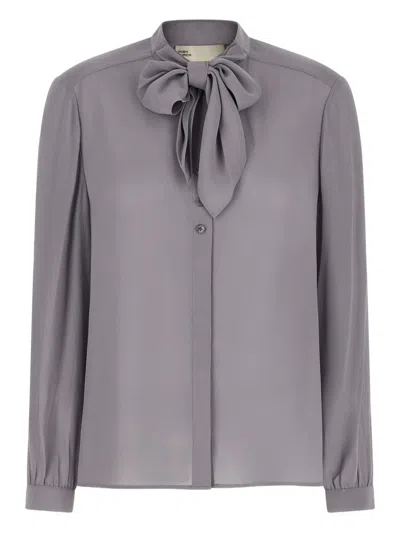 Tory Burch Georgette Bow Shirt And Blouse Gray In Purple