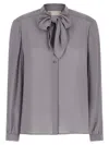 Tory Burch Georgette Bow Shirt And Blouse Gray In Purple