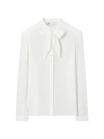 Tory Burch Georgette Bow Shirt In White