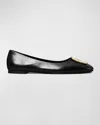 Tory Burch Georgia Leather Medallion Ballerina Flats In Black