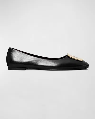 Tory Burch Georgia Leather Medallion Ballerina Flats In Black