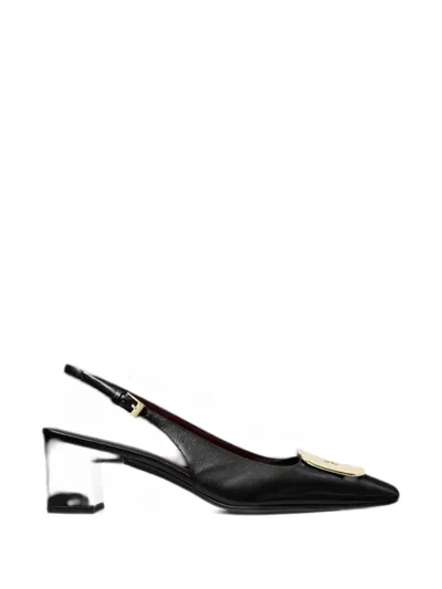 Tory Burch Georgia Logo-plaque Slingback Pumps In Black