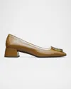 Tory Burch Georgia Patent Buckle Pumps In Almond Oats