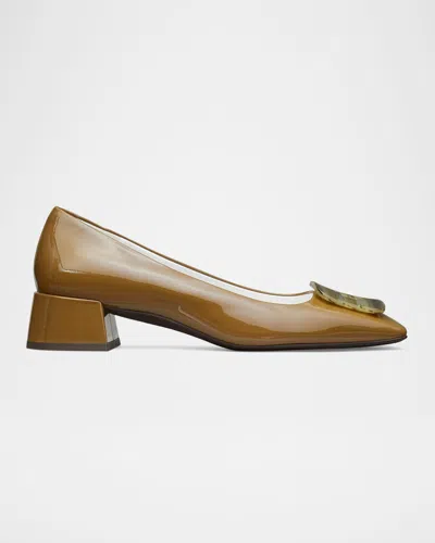 Tory Burch Georgia Patent Buckle Pumps In Almond Oat